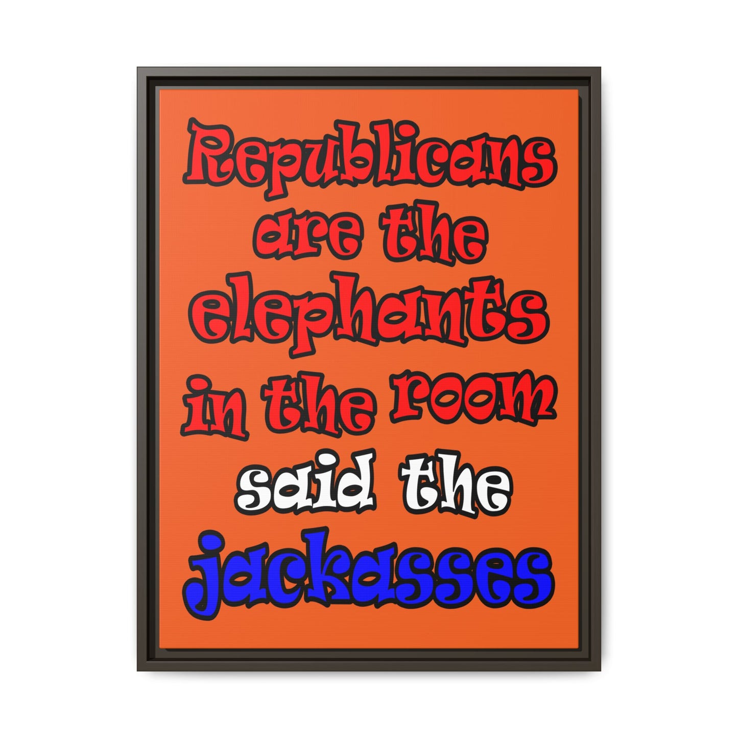 donkeys and elephants - framed canvas art (orange)