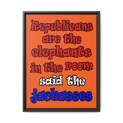 donkeys and elephants - framed canvas art (orange)