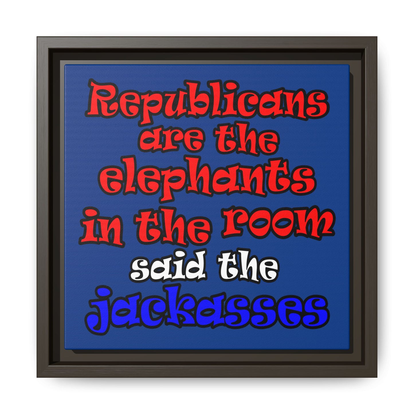 donkeys and elephants - framed canvas art (dark blue)