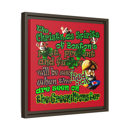christmas spirits of boston - framed canvas art (dark red)