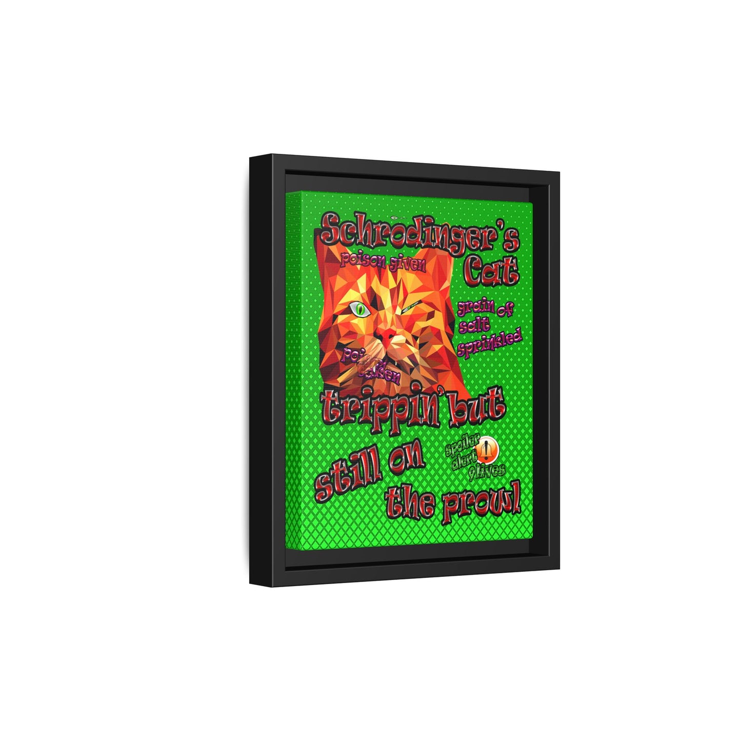 schrodinger's cat - framed canvas art (logo green)