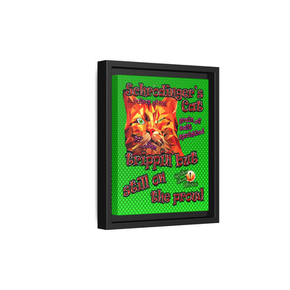 schrodinger's cat - framed canvas art (logo green)
