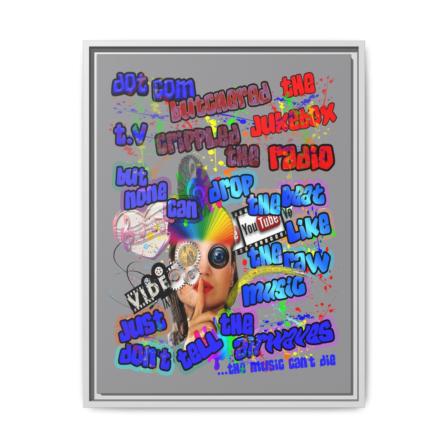 drop the beat - framed canvas art (grey)