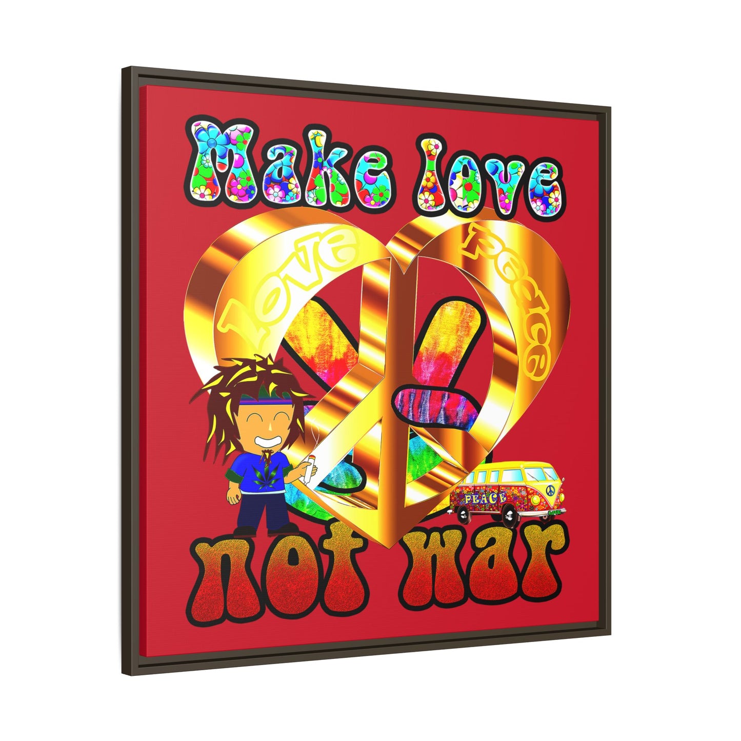 love peace - framed canvas art (dark red)