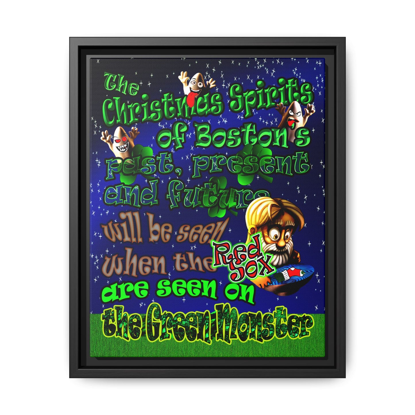 christmas spirits of boston - framed canvas art ('snoops' background)