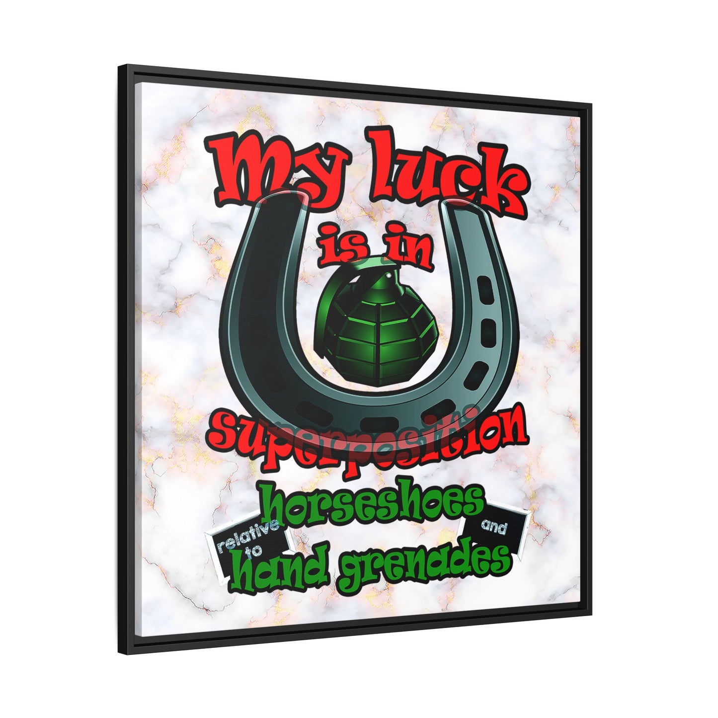 my luck - framed canvas art (white marble)