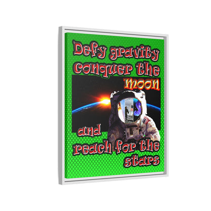 defy conquer reach - framed canvas art (logo green)