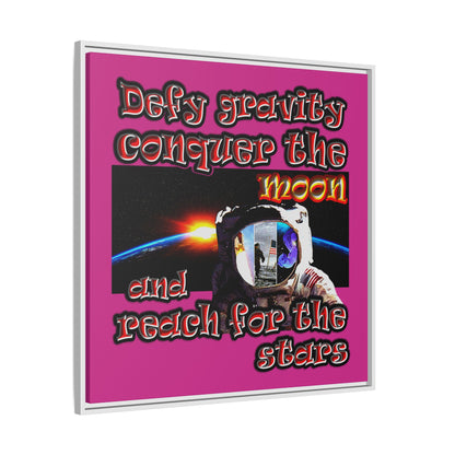 defy conquer reach - framed canvas art (pink)