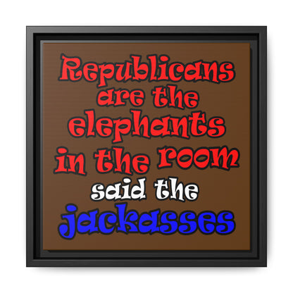 donkeys and elephants - framed canvas art (brown)