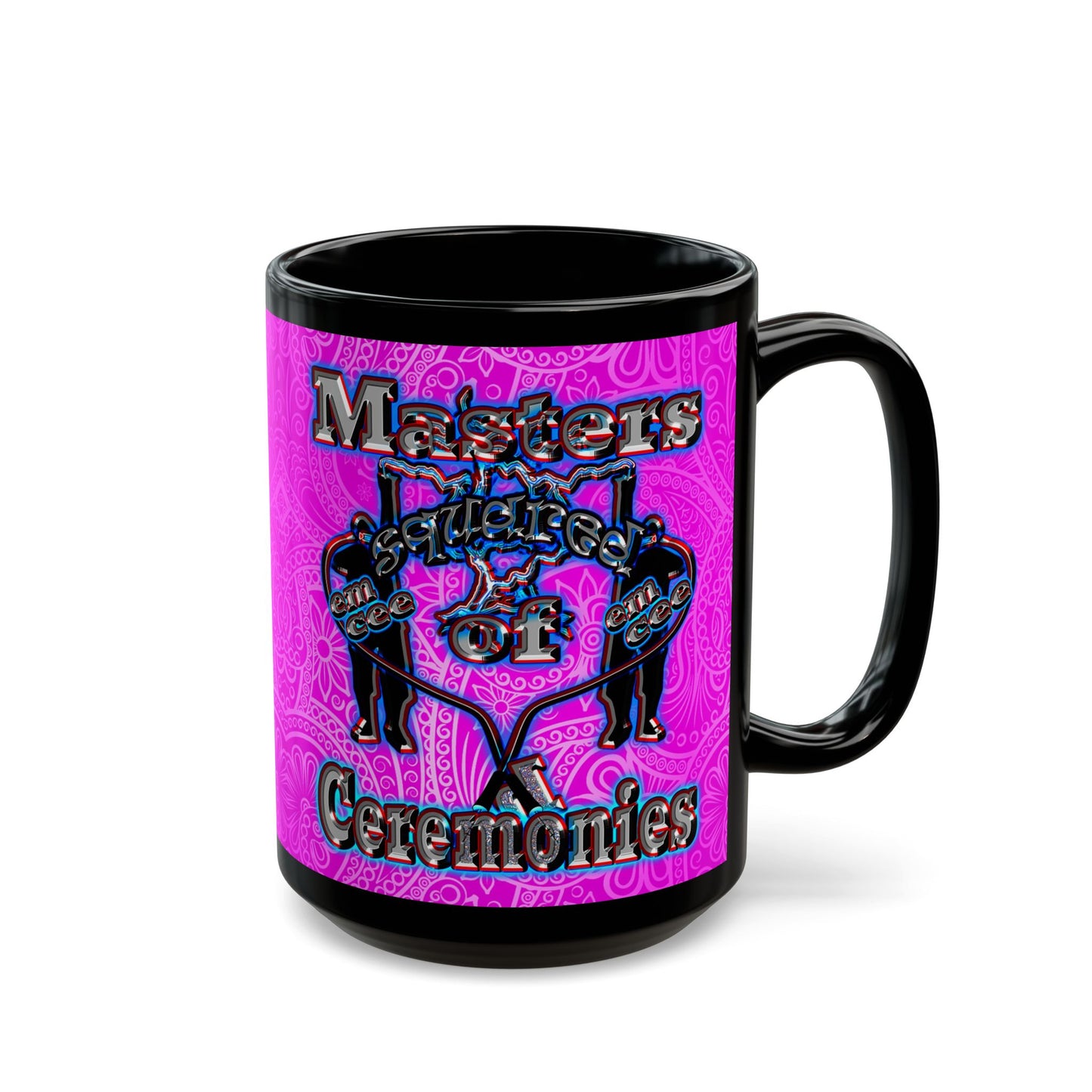 em cee squared - Black Mug (pink swirl)