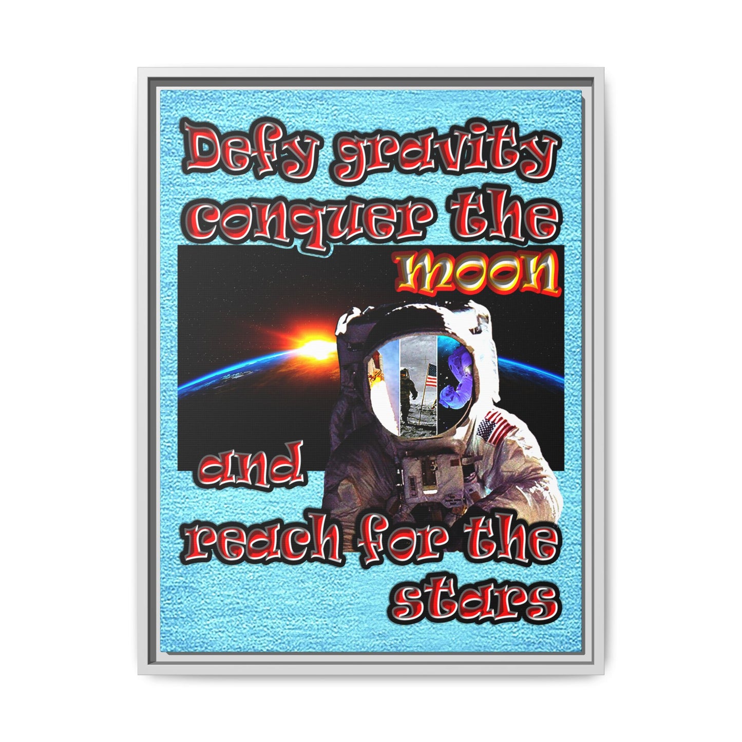 defy conquer reach - framed canvas art (faded blue)