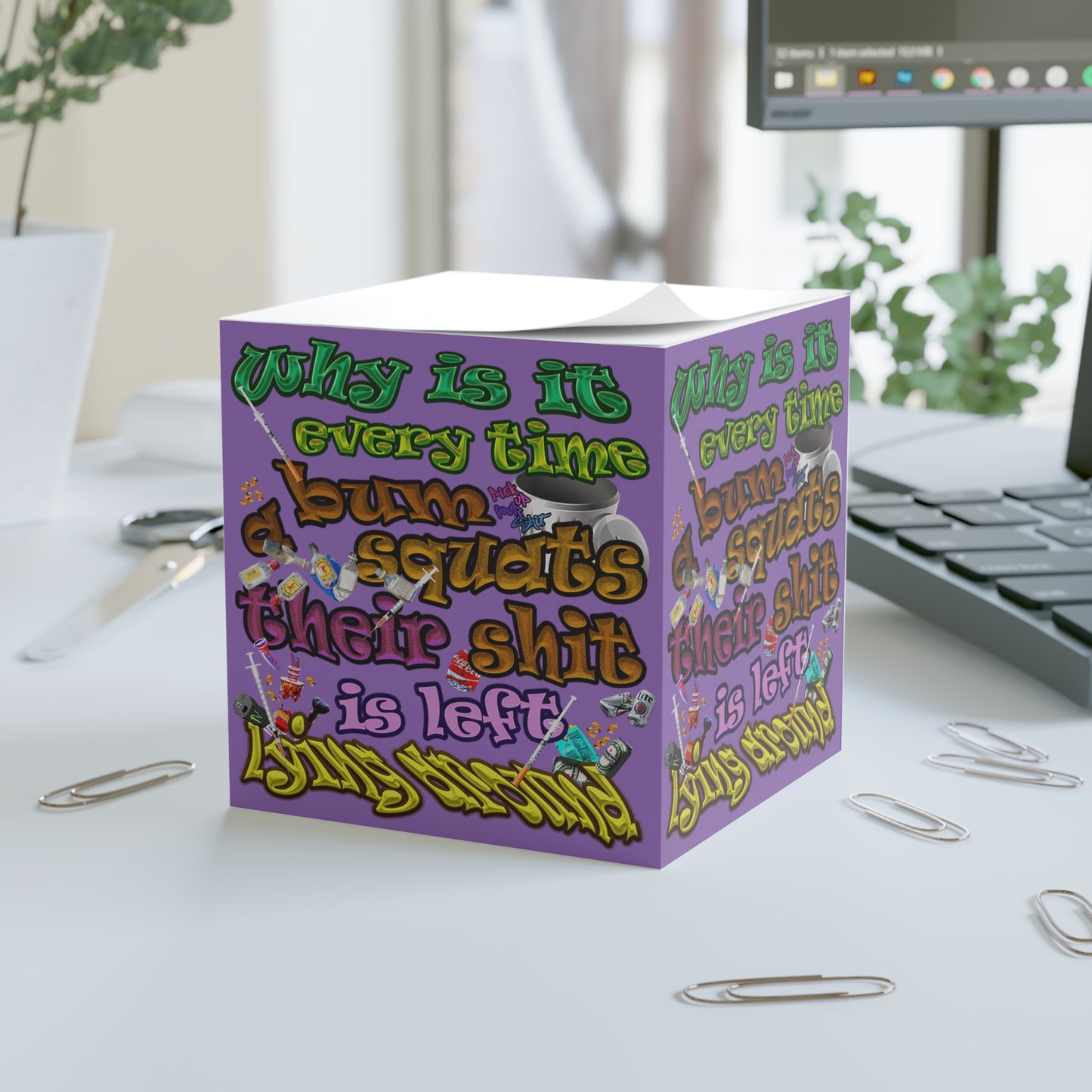 the bum's shit - note cube (light purple)