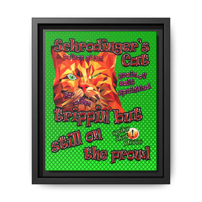 schrodinger's cat - framed canvas art (logo green)