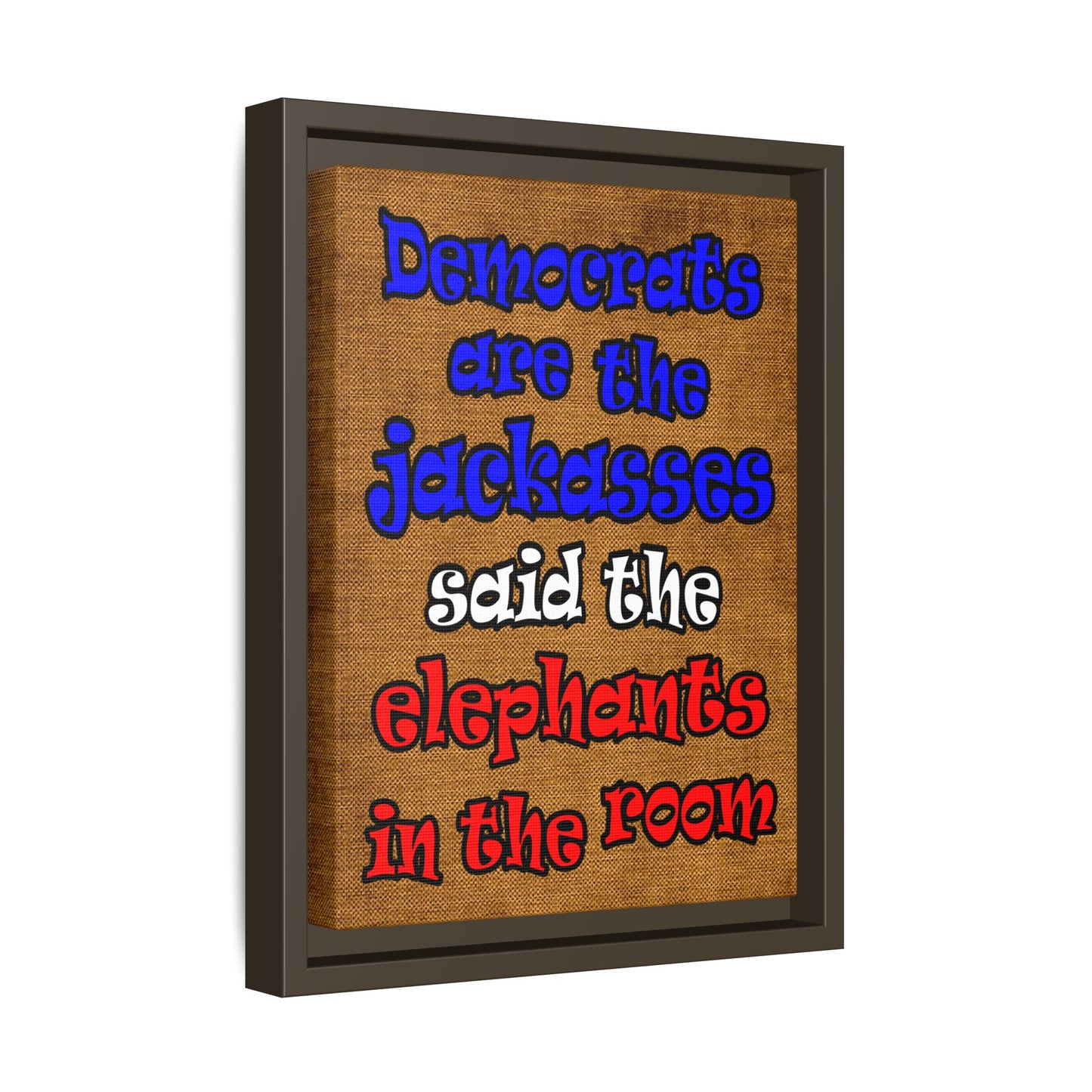 donkeys and elephants - framed canvas art (brown papyrus)