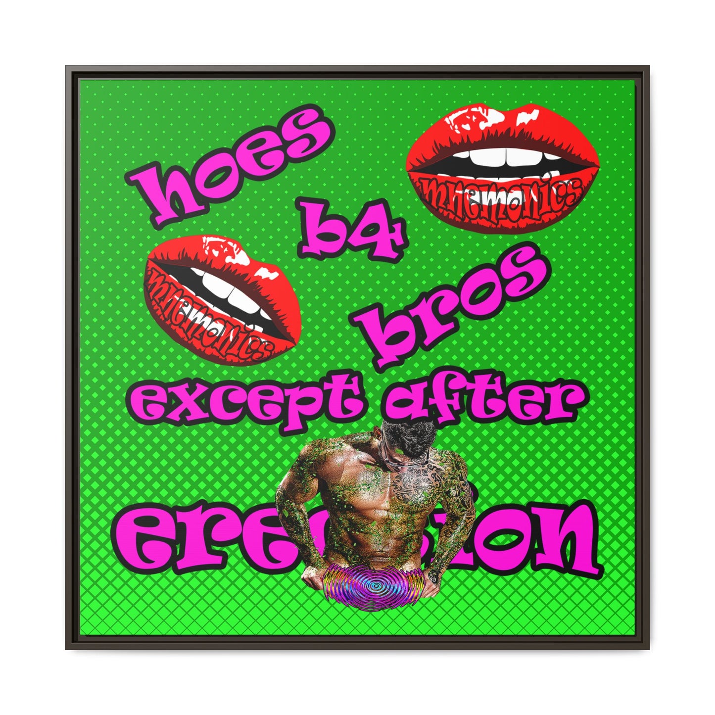 hoes b4 bros - framed canvas art (logo green)