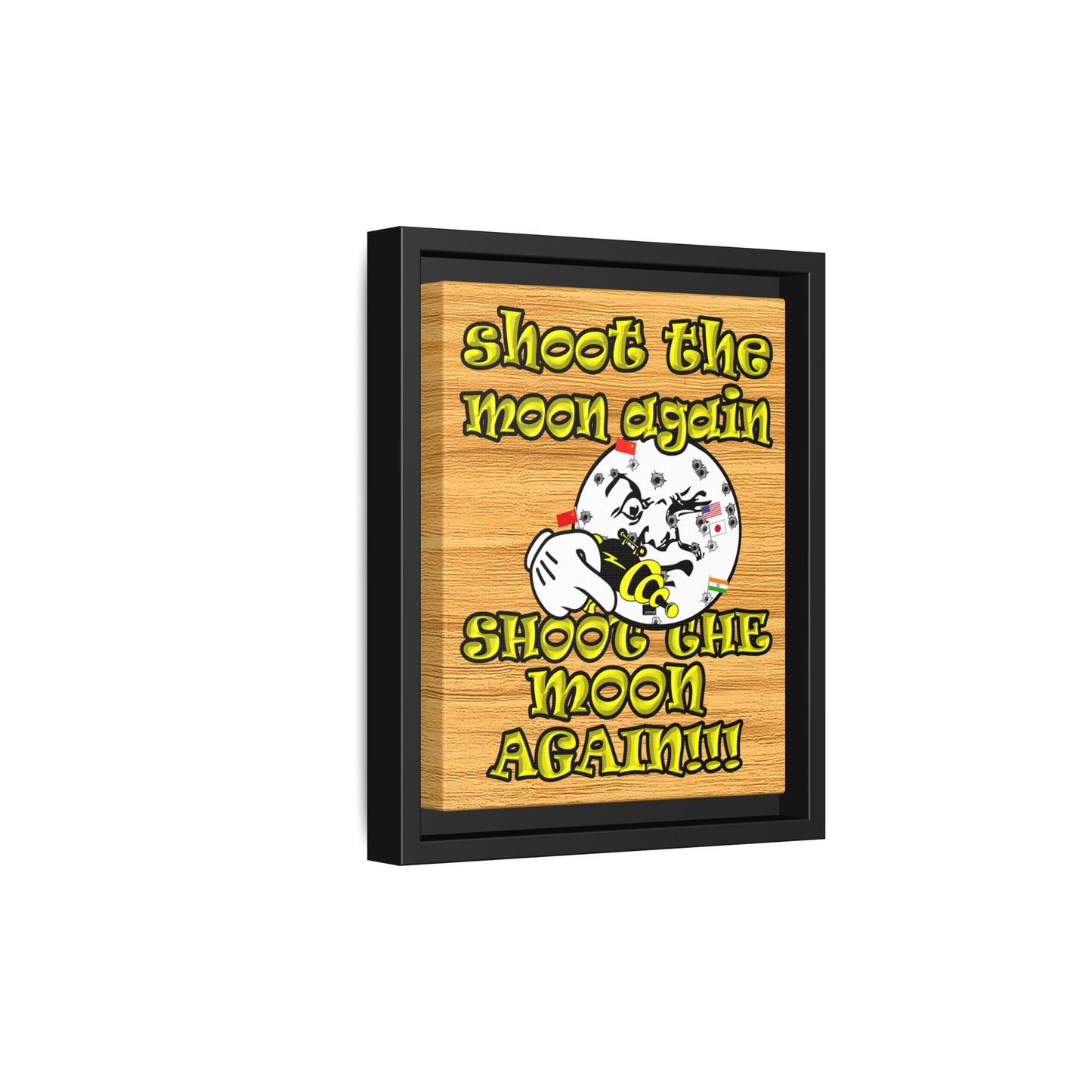 shoot the moon again - framed canvas art (butterscotch wood finish)