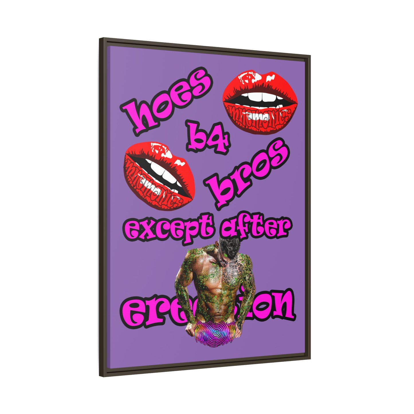 hoes b4 bros - framed canvas art (light purple)
