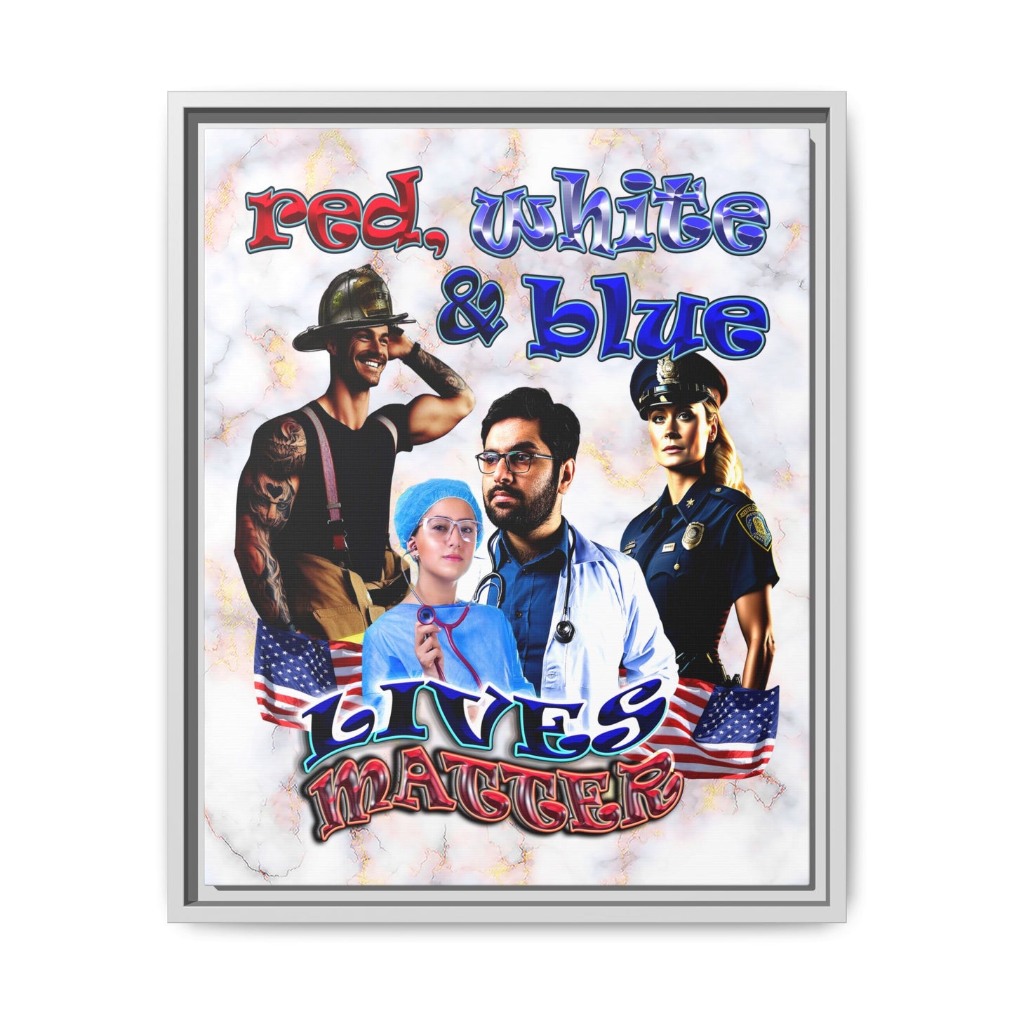 rw&b lives matter - framed canvas art (white marble)