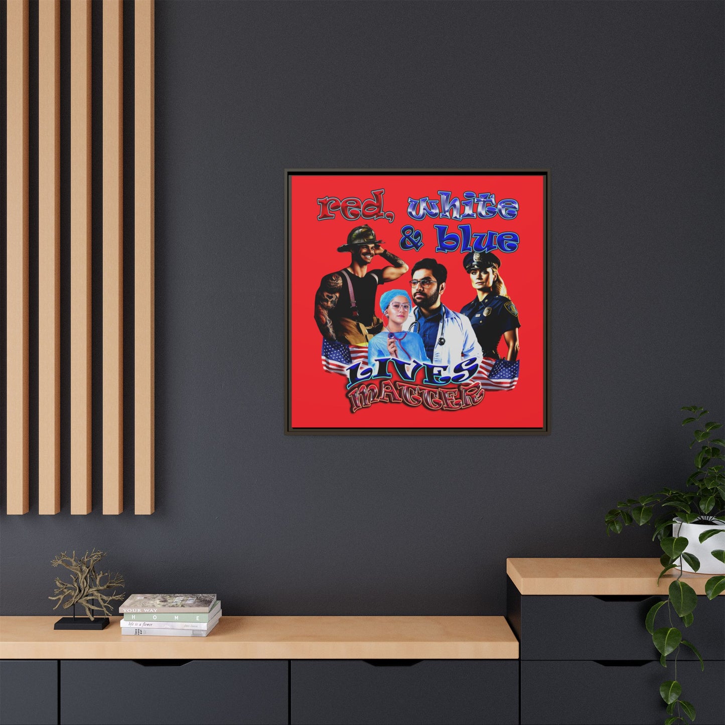 rw&b lives matter - framed canvas art (red)