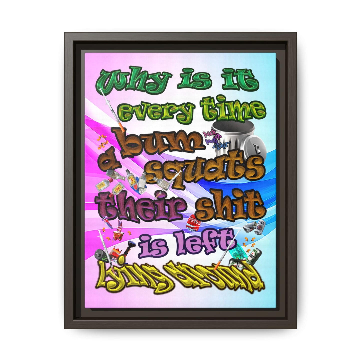 the bum's shit - framed canvas art (light blue-pink wave)
