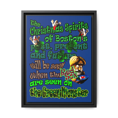 christmas spirits of boston - framed canvas art (dark blue)