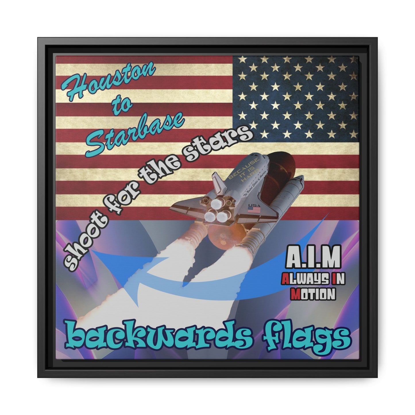 shoot for the stars - framed canvas art (grey-pink wave)