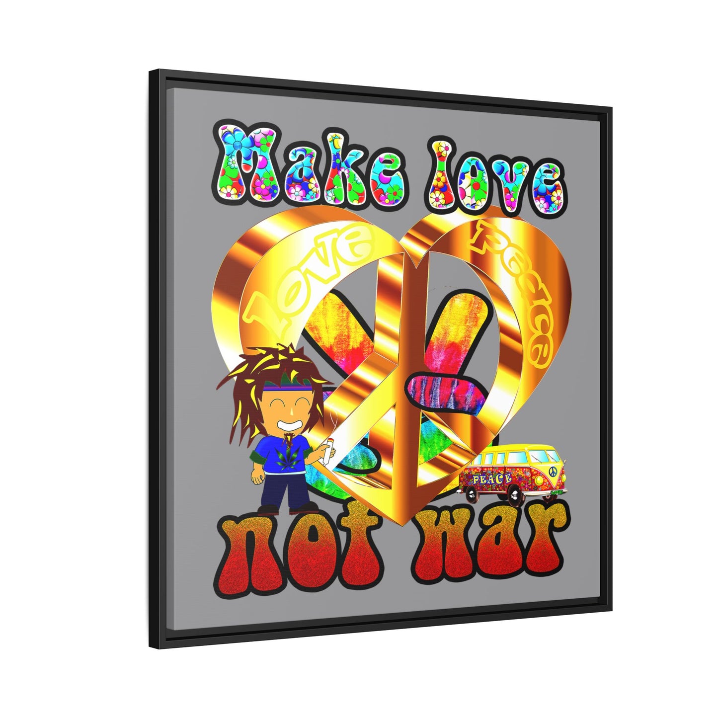 love peace - framed canvas art (grey)