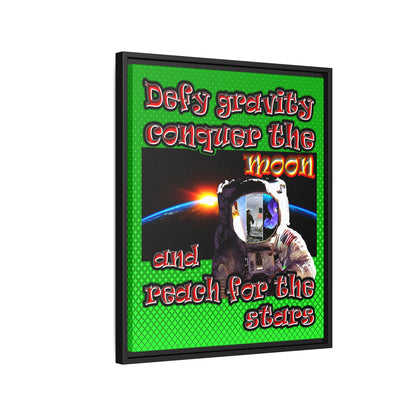 defy conquer reach - framed canvas art (logo green)