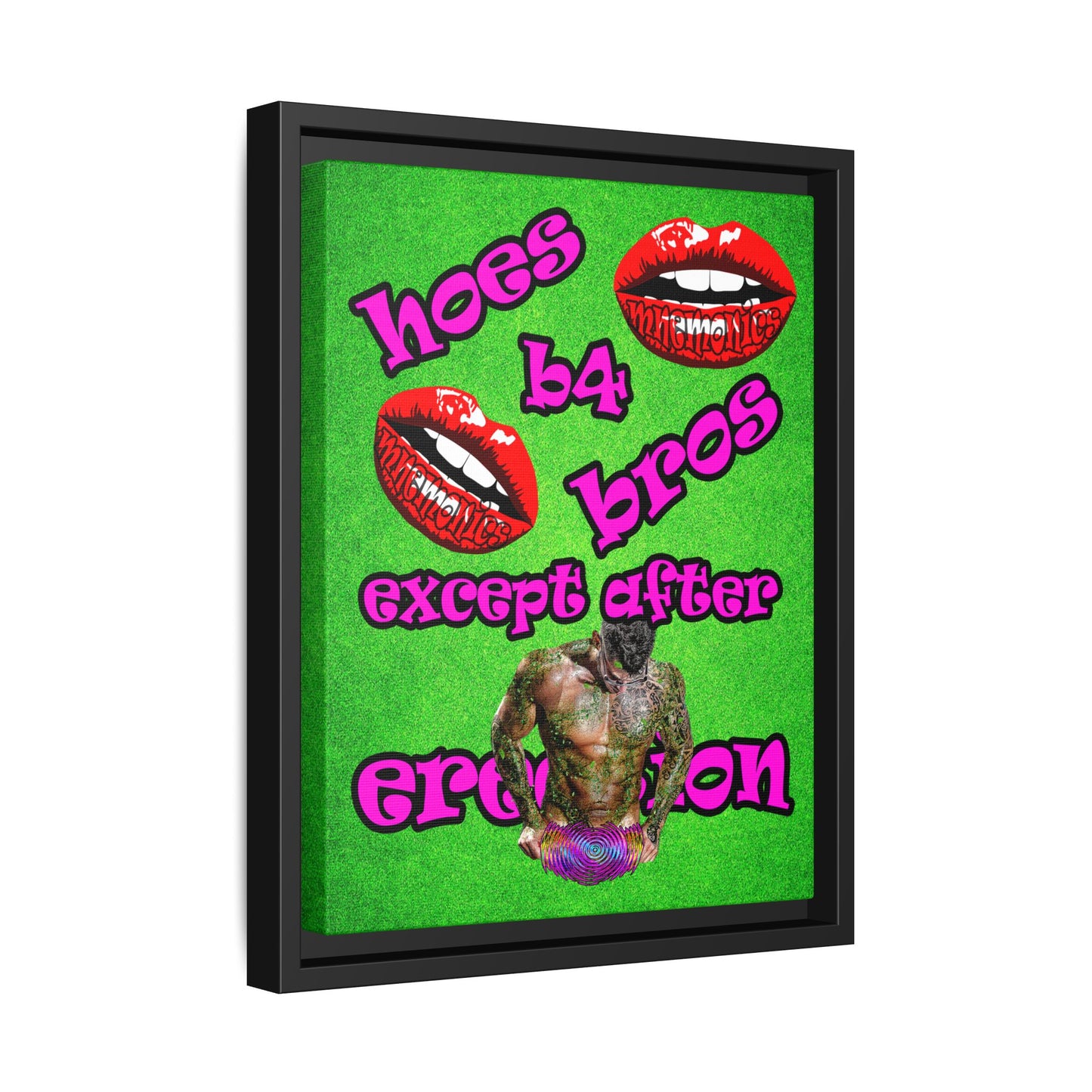 hoes b4 bros - framed canvas art (green turf)