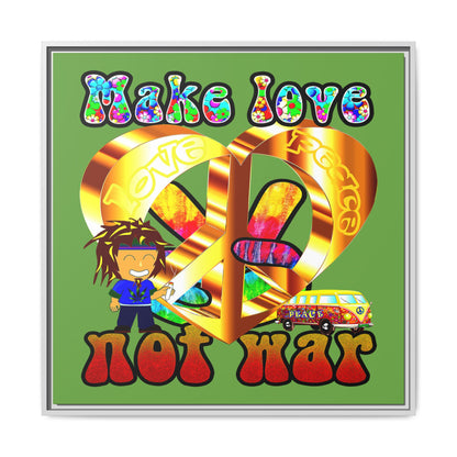 love peace - framed canvas art (green)