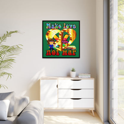 love peace - framed canvas art (dark green)