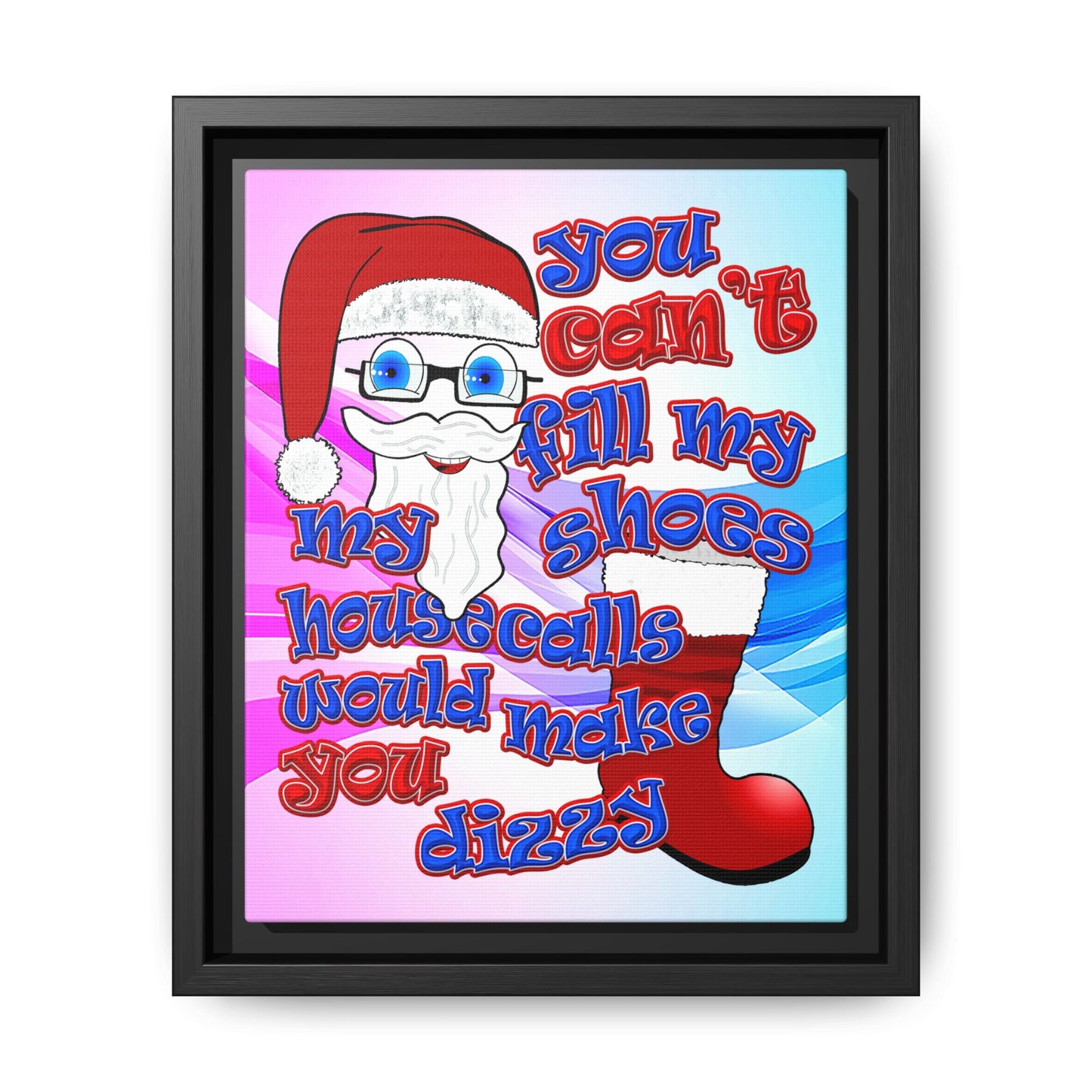 santa's shoes - framed canvas art (light blue-pink wave)