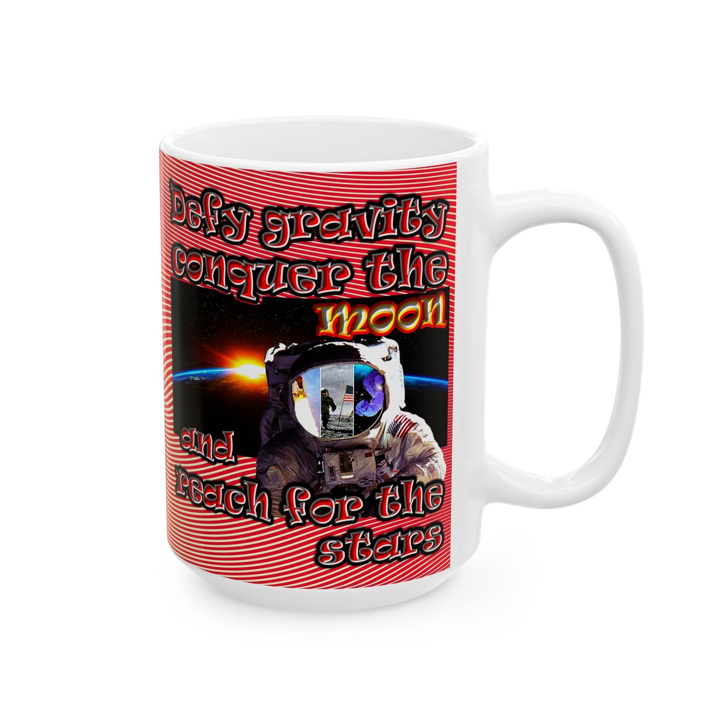 defy conquer reach - White Mug (yellow-orange wave)
