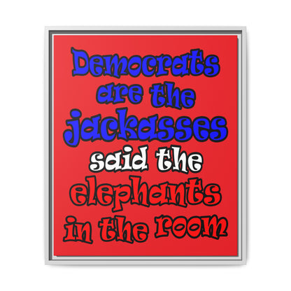 donkeys and elephants - framed canvas art (red)