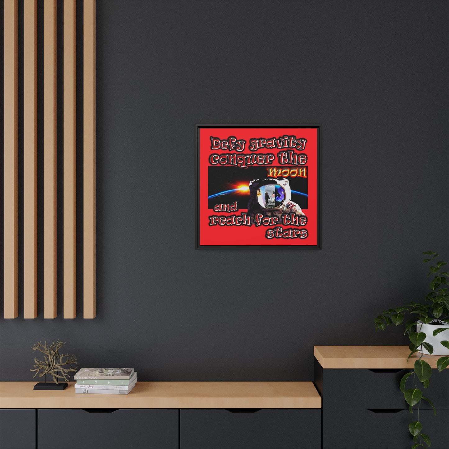 defy conquer reach - framed canvas art (red)