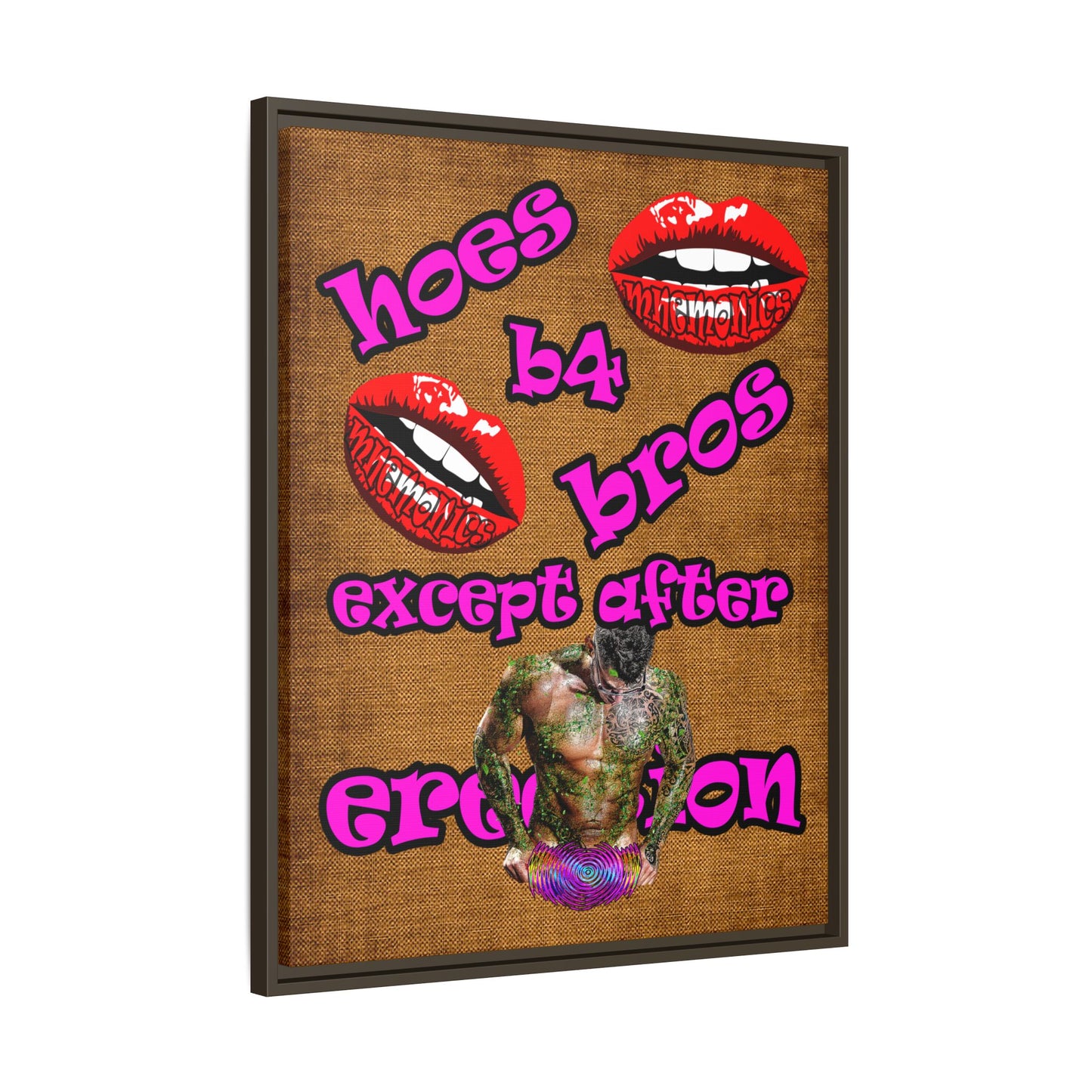hoes b4 bros - framed canvas art (brown papyrus)