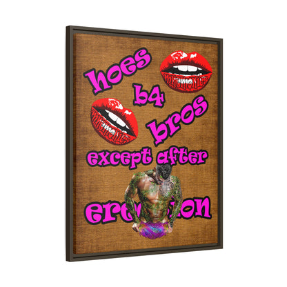 hoes b4 bros - framed canvas art (brown papyrus)