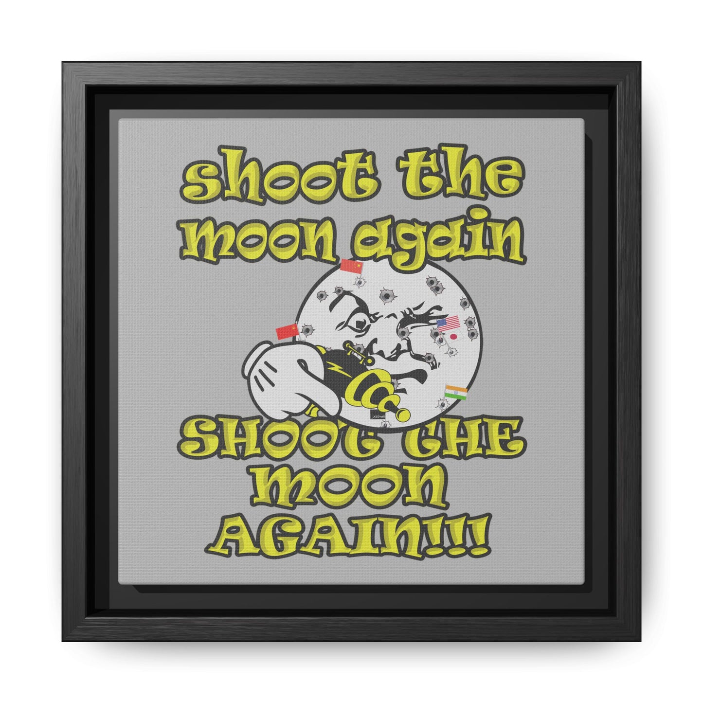 shoot the moon again - framed canvas art (light grey)