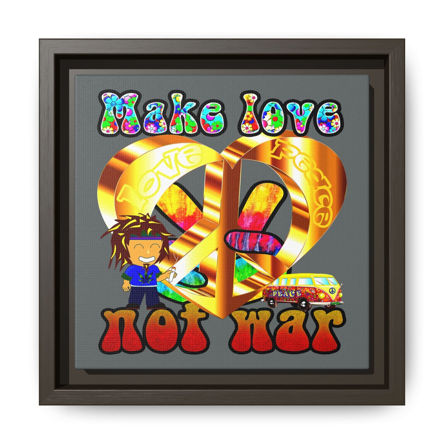love peace - framed canvas art (dark grey)