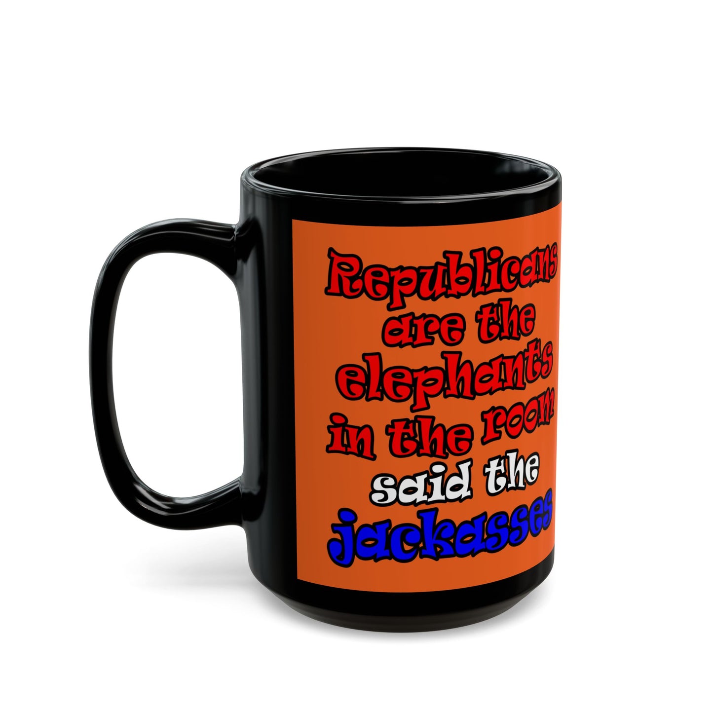 donkeys and elephants - Black Mug (orange)