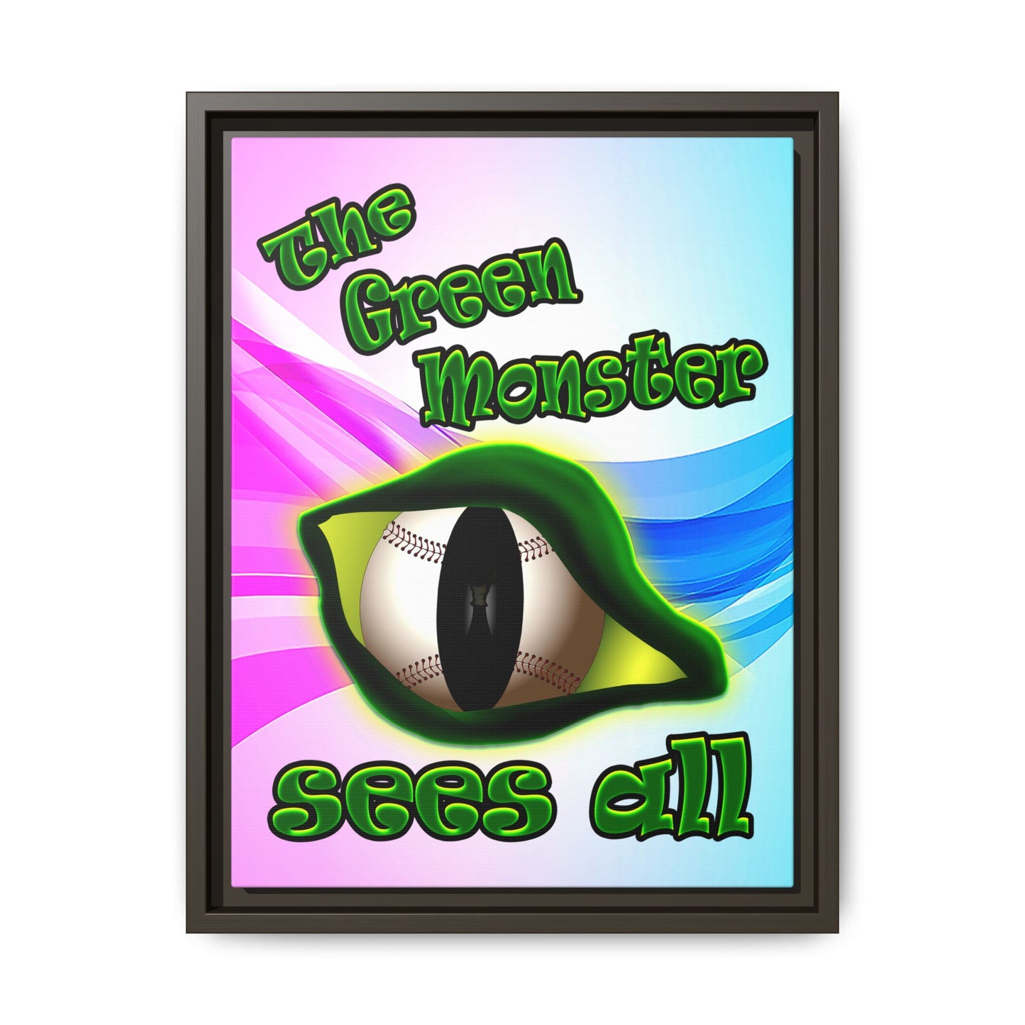 green monster - framed canvas art (light blue-pink wave)
