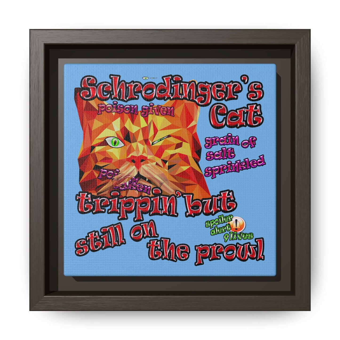 schrodinger's cat - framed canvas art (light blue)