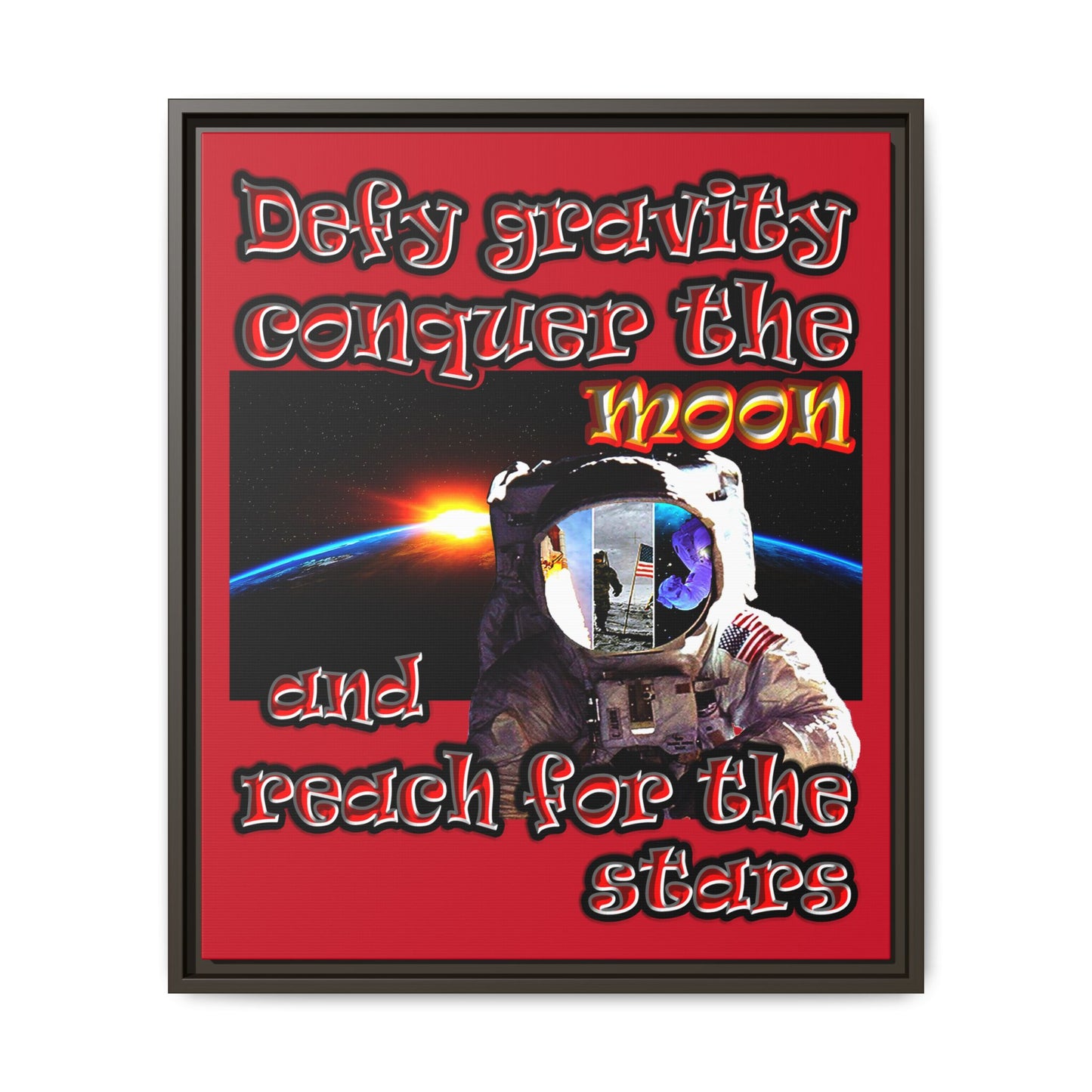 defy conquer reach - framed canvas art (dark red)