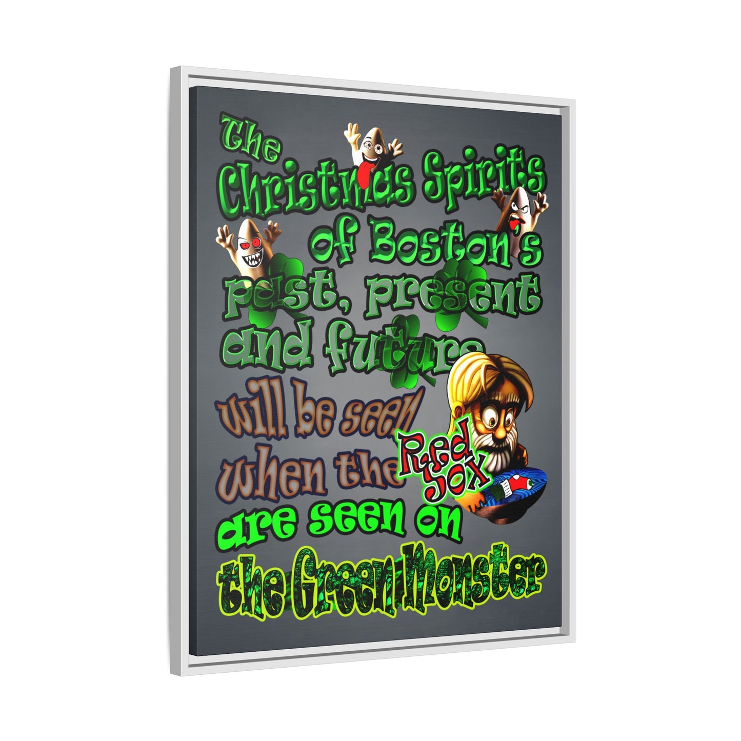 christmas spirits of boston - framed canvas art (grey-light grey)