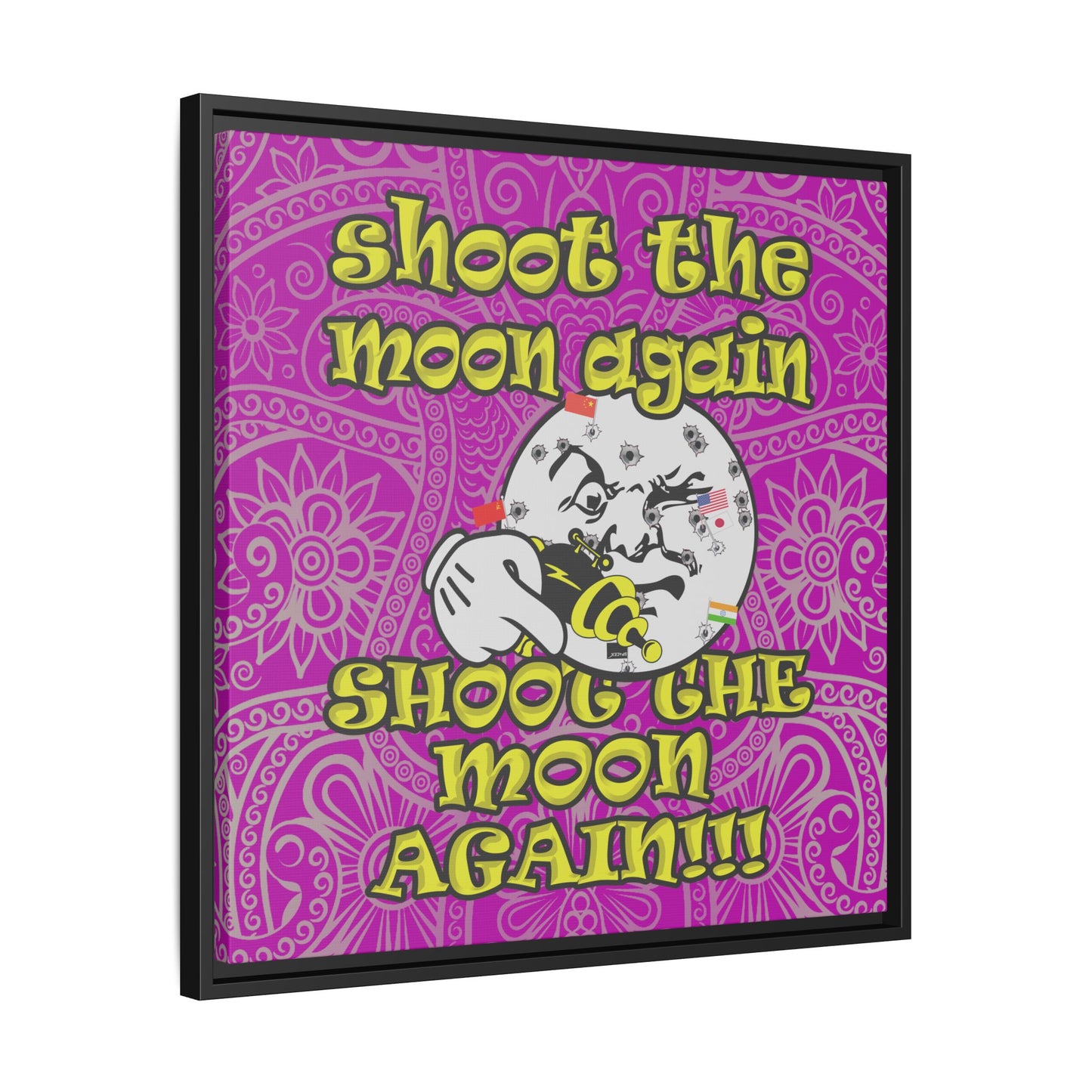shoot the moon again - framed canvas art (pink swirl)