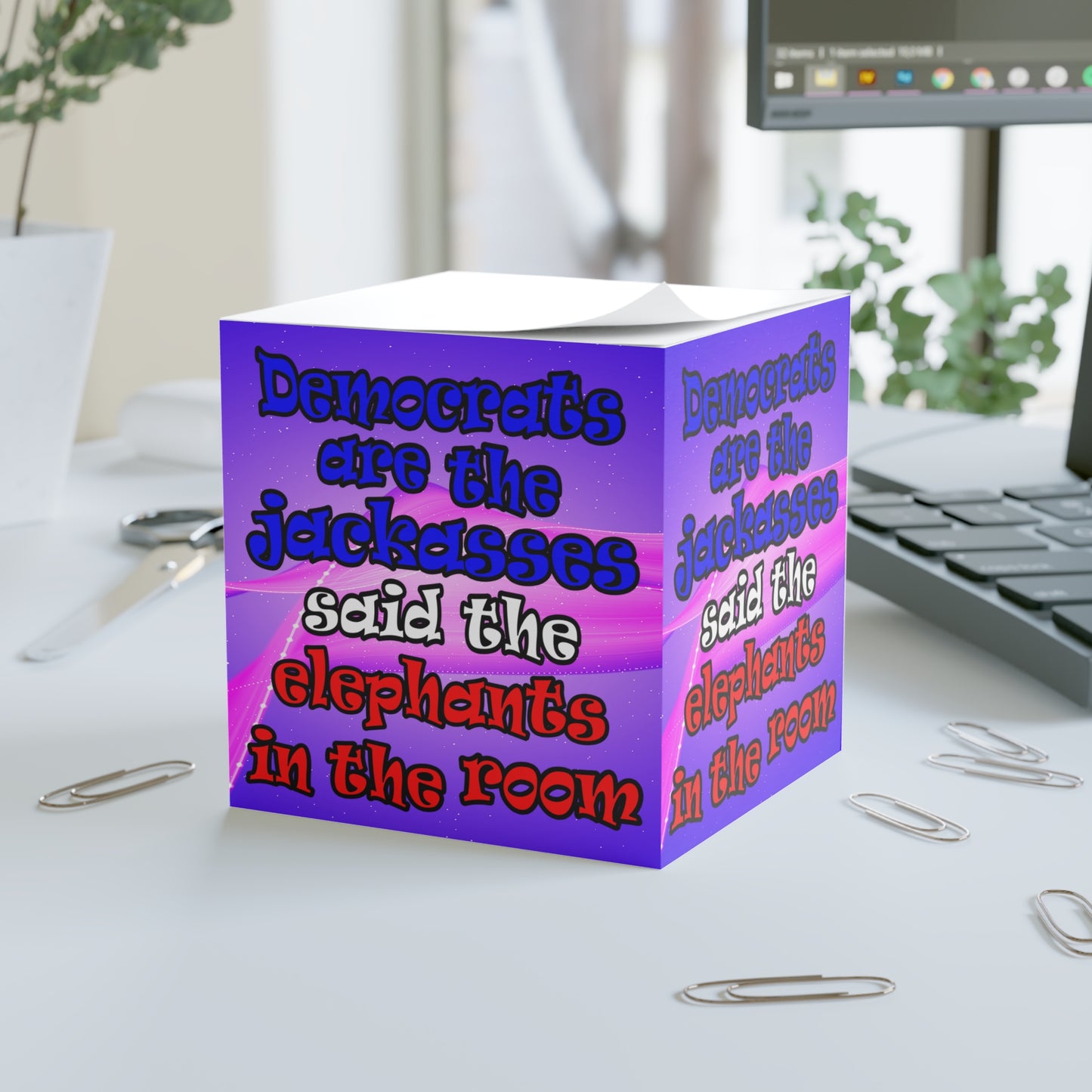 donkeys and elephants - note cube (purple-pink wave)
