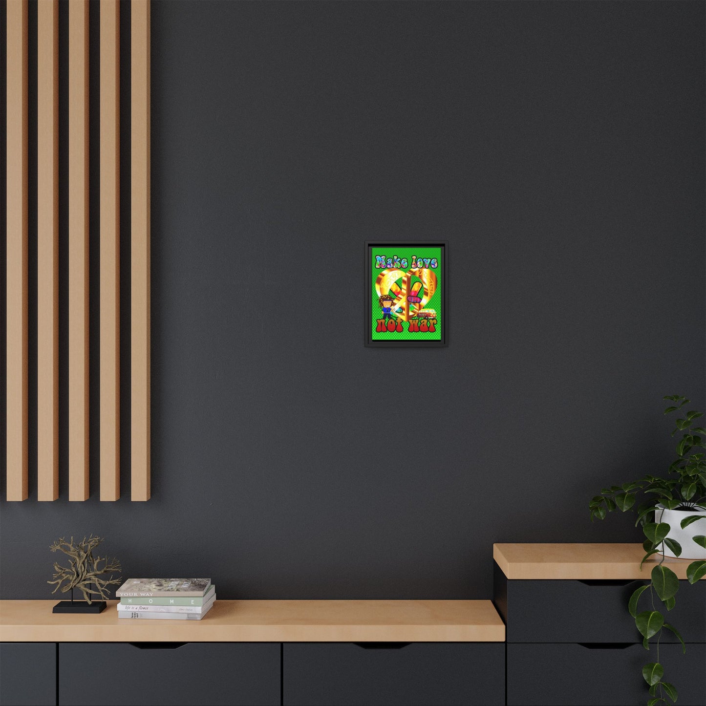 love peace - framed canvas art (logo green)