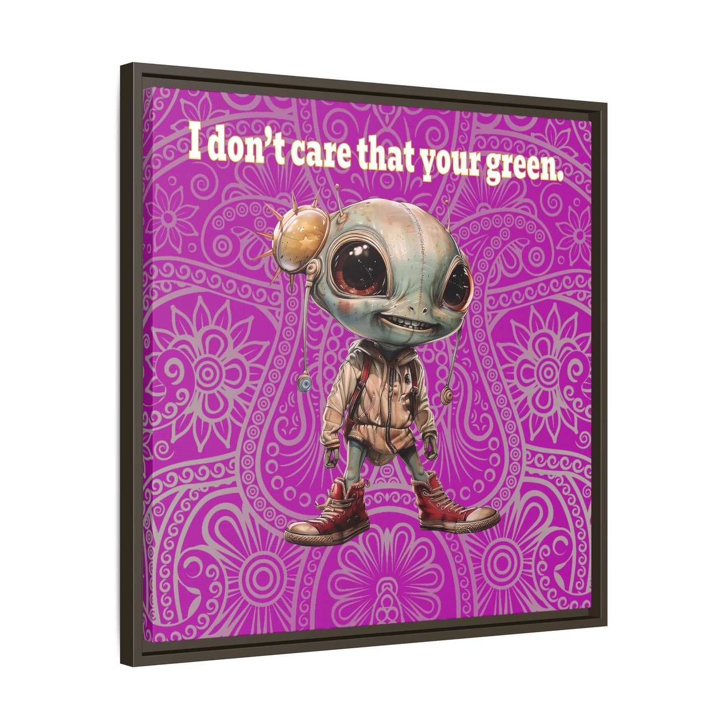 I don't care that your green - framed canvas art (pink swirl)