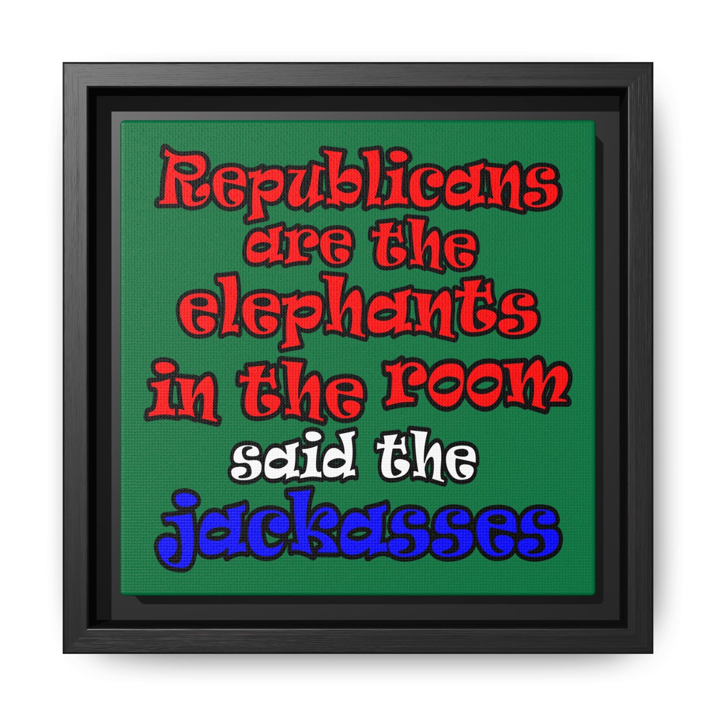 donkeys and elephants - framed canvas art (dark green)