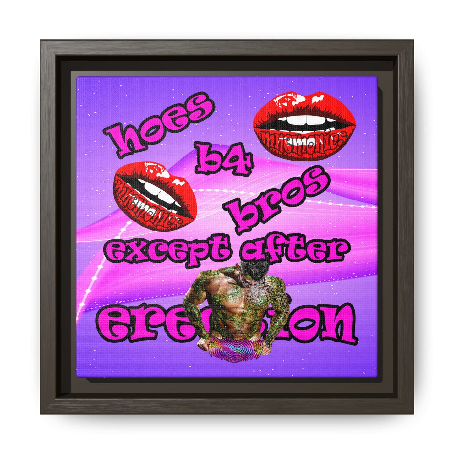 hoes b4 bros - framed canvas art (purple-pink wave)